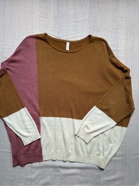 Colorblock Crewneck Sweater - Brown, Cream & Mauve